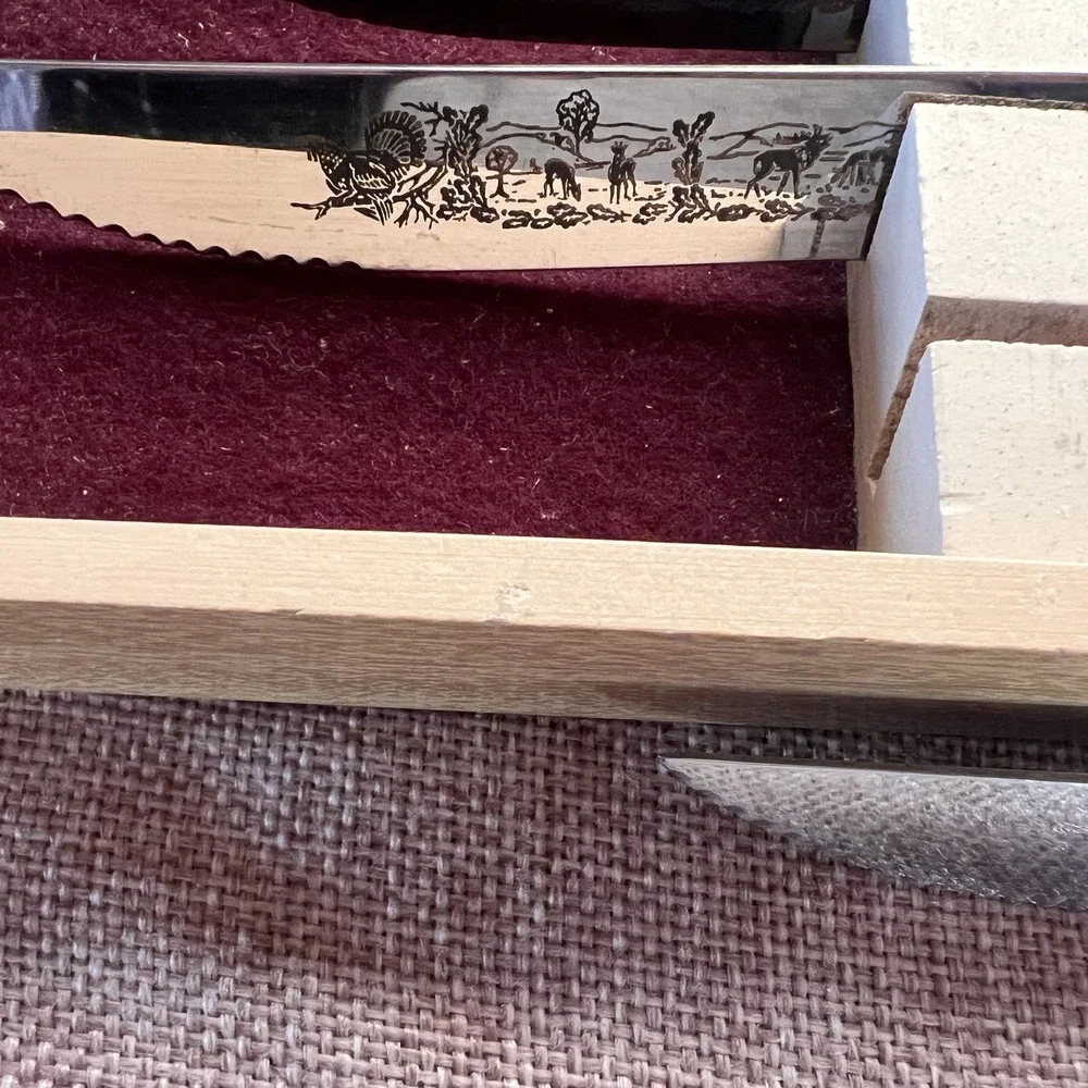 Anton Wingen Solingen Germany Rostfrei Engraved Stag Horn 6 Piece Knife Set‎